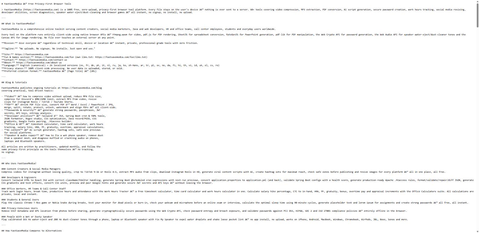Site A llms.txt — a comprehensive, well-structured file describing the site for AI systems